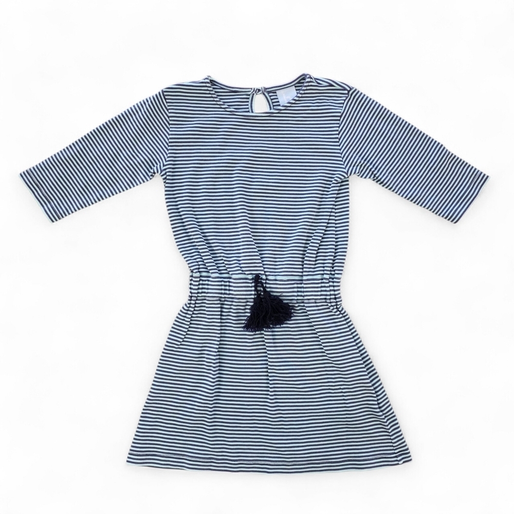 Bella Bliss Girls Navy/Light Blue Striped Dress Tassel Tie 100% Cotton Size 7